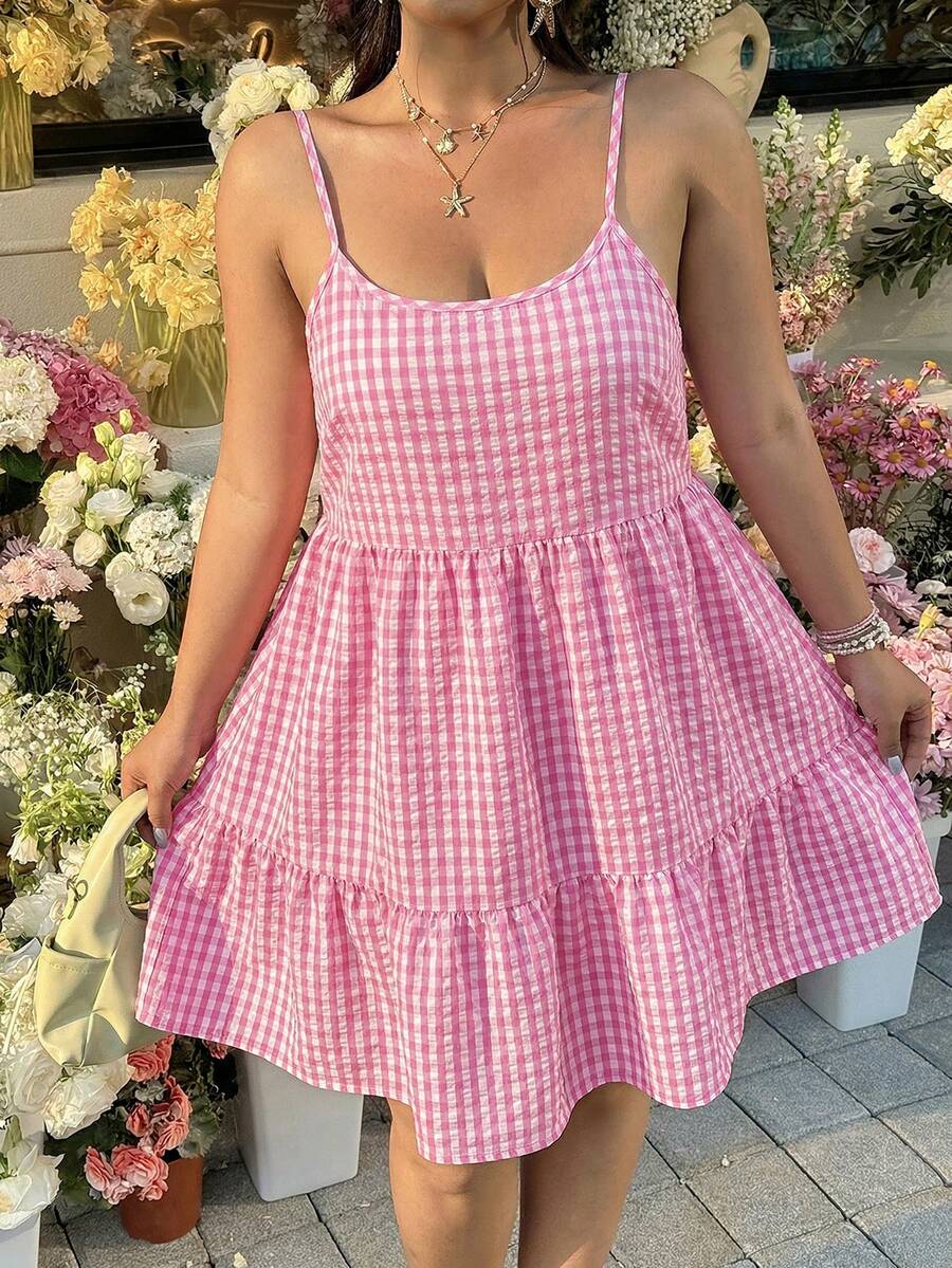 GalTyme Plus Size Spaghetti Strap Backless Summer Dress - Hot Pink - View 1