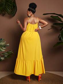 Maweii Vestido de Férias Solto com Aplicação Floral Plus Size, Linha A, Sem Mangas, Primavera/Verão - Amarelo - Visão 2
