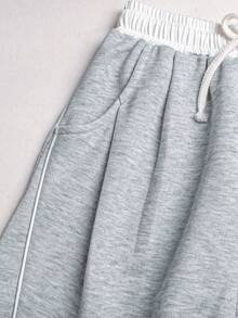 SHEIN Quần nỉ rộng rãi, phối nhiều mảnh vải, cạp chun, dành cho bé gái tuổi teen. - Xám - Xem 5