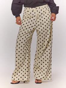 MUSERA Plus Size Mid Rise Wide Leg Polka Dot Denim Jeans Spring Summer Vacation Holiday Casual 90s Everyday Cute Wedding Guest Beige - Multicolor - View 2