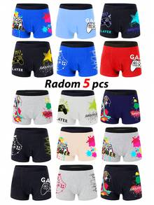 5pcs Boys' Comfortable Cotton Game Print Briefs - Multicolor - View 3