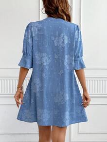 SHEIN Clasi 夏季女士休闲纯色镂空迷你连衣裙 - 淺藍色 - 查看 2