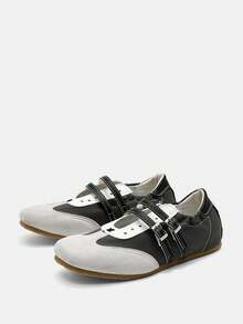 Bholvia 2025 Spring Retro Red Versatile Hook And Loop Mary Jane Shoes, Women Casual Round Toe Flat Leather Shoes - Grey - View 4