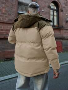 Artur Kramer 男士秋冬撞色加厚保暖户外休闲连帽羽绒服。由于生产批次不同，可能存在色差。 - 卡其色 - 查看 5