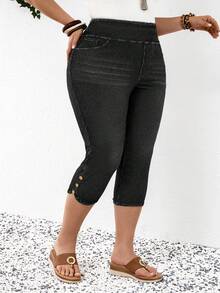 EMERY ROSE EMERY ROSE Plus Size Women Elastic Waist Casual Skinny 3/4 Length Jeans - Black - View 10