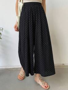 Solid Wide-Leg Leisure Trousers For Holidays - 黑色 - 查看 4