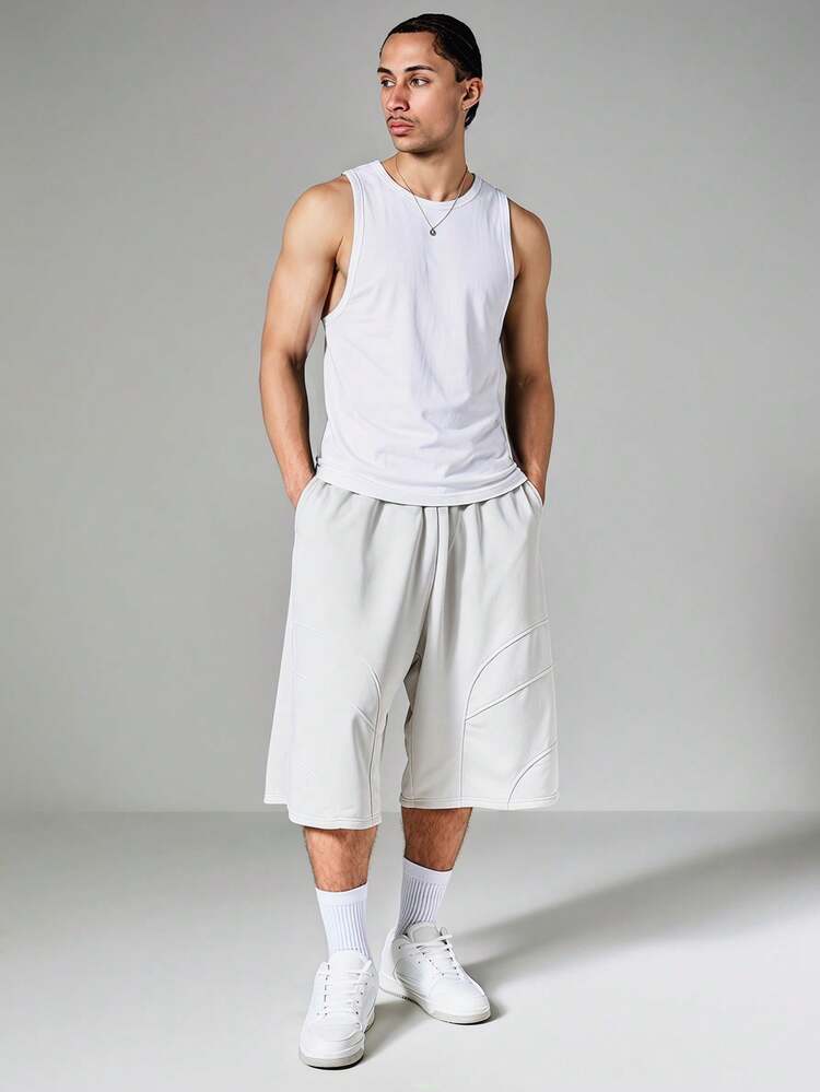 Light Grey Relaxed Wide Leg Summer Shorts With Side Pockets Casual Streetwear Style