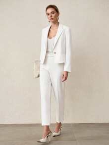 MOTF PREMIUM MINIMALIST COMMUTER SLIM FIT ANKLE SUIT PANTS, SPRING/SUMMER - White - View 6