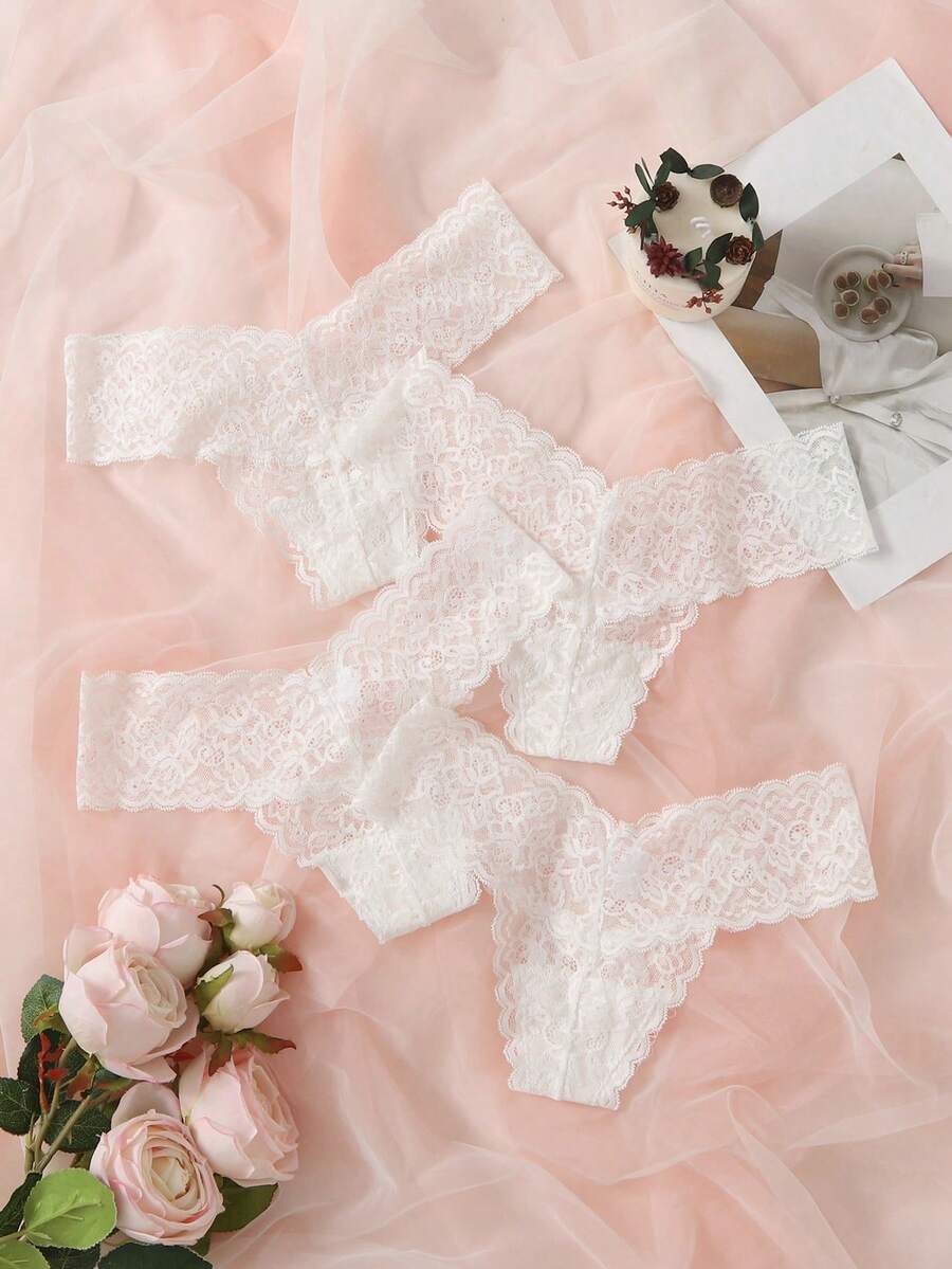 Bộ 4 chiếc quần lót dây ren không đường may, phối ren. - trắng - Xem 1
