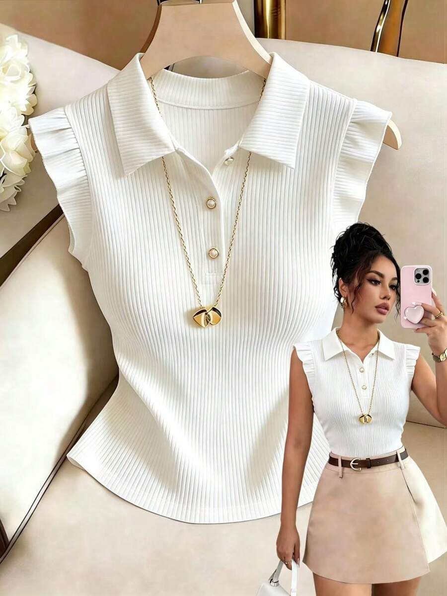 Franclia Áo thun trắng nữ, áo thun nữ thường ngày, áo thun nữ thanh lịch, áo thun tay bồng nữ, áo thun đa năng mặc hàng ngày, áo thun có cổ, áo trắng, áo thun casual, áo thun thời trang tối giản, trang phục mùa hè, trang phục mùa hè cho nữ, áo mặc ngoài trời - trắng - Xem 1