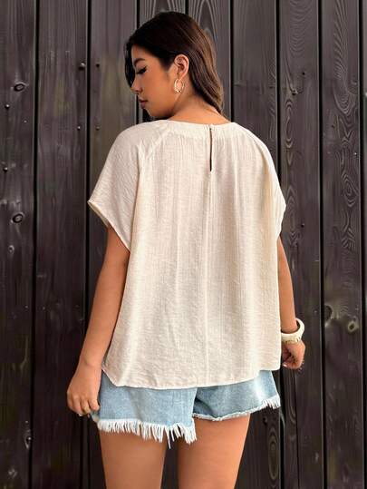 Enliva Plus Size Simple Loose Fit Round Neck Short Sleeve Top