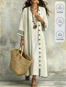 Isle Nomé Jaket Tipis Kasual Wanita Motif Putih Asimetris untuk Berenang di Musim Gugur - Aprikot - View 2