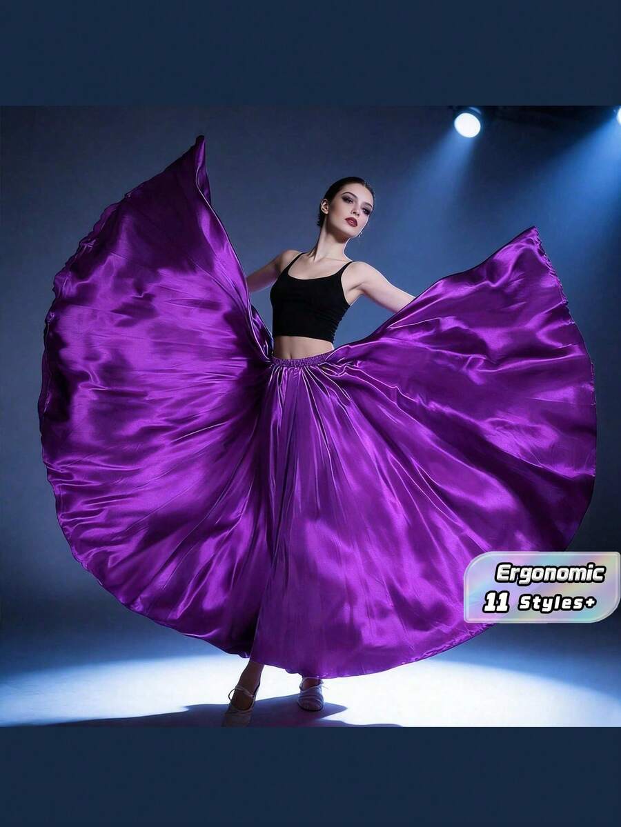Đầm khiêu vũ dài thời trang, làm từ sợi polyester, váy ba lê satin dành cho nữ, thích hợp cho múa bụng, khiêu vũ, múa flamenco và múa rock. - Nhiều màu - Xem 1