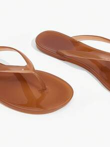 Grefit Spring And Summer New Round Toe Flat Bottom Casual Vacation Simple Light Brown Flat Sandals Slippers Women's Flip-Flops - Light brown - View 3