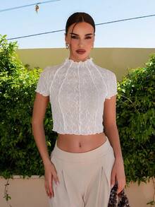 Bris Aura Camiseta de mujer blanca de punto transparente casual de verano - Albaricoque - Ver 1