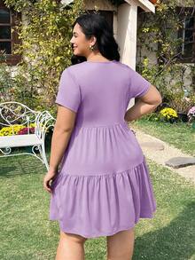 Solflare Plus Size Women's Casual Summer Vacation & Commute Solid Color Short Sleeve Dress - Mauve Purple - View 2
