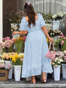 GalTyme Sky Blue Cutout Dress, Casual Summer Plus Size - Sky Blue - View 4