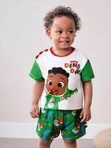 CoComelon X SHEIN Cartoon Print Short Sleeve T-Shirt And Shorts Pajama Set For Baby Boy - Multicolor - View 1
