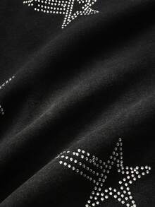 ROMWE MEN Pantalones cortos casuales con bolsillo en diagonal, decoración de diamante de imitación y cordón en la cintura para hombre, estilo urbano - Negro - Ver 6