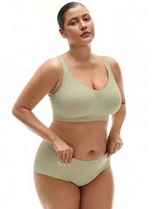 LUVLETTE Áo ngực không gọng Dream Curve 2ndSkin, ôm sát toàn diện, không đường may, hỗ trợ hai bên, thích hợp mặc ở nhà, áo ngực bralette, áo ngực không lộ đường viền, đồ lót tập luyện thể thao, áo ngực dán cơ bản, size Freedom. - Màu xanh Ô liu - Xem 5