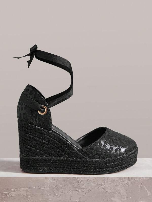 Styleloop Zapatos de cuña con suela gruesa y estampado de leopardo, versátiles y de moda para el transporte diario