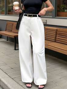 Airaco Petite Women's Casual Business Solid Color Suit Pants, Versatile For Daily Commute And Home Wear ,Petite Women - White - View 1