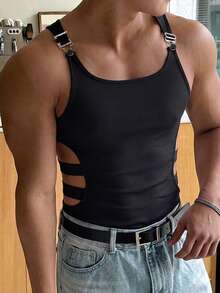 Manfinity Dauomo Áo tank top nam gợi cảm, có thể điều chỉnh, khoét lỗ, ôm sát. - màu đen - Xem 5