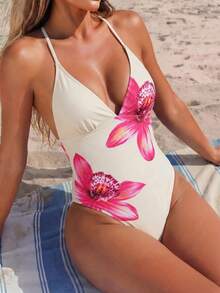 Swim SPRTY 夏季优雅交叉露背印花连体泳衣 - 彩色 - 查看 4