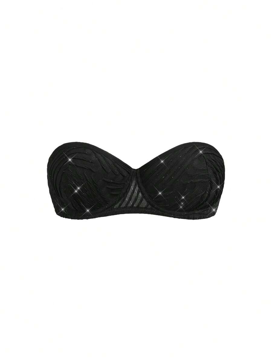 DesireSculpt 1 pieza Sujetador con aros de talla estándar para mujer de tela floral hidrosoluble - Negro - Ver 1