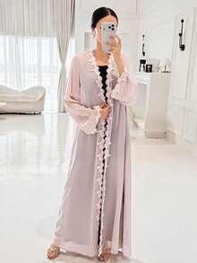 Yasmyna Áo Abaya thêu thanh lịch dành cho nữ - Hồng - Xem 7