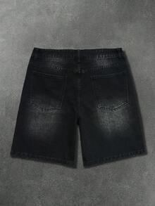 Manfinity EMRG Quần short denim đen mài bóng dành cho nam, thiết kế hình thánh giá Gothic đính đá, phong cách đường phố. - màu đen - Xem 2