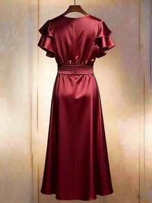 coración de botones para mujer, vestido de seda, vestido ajustado de satén, vestido de satén champán, vestido largo de fiesta, vestido de seda elegante, vestido de lujo, vestido estilo diosa - Burdeos - Ver 2