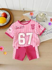 Bộ 2 món gồm áo thun ngắn tay cổ tròn in hình số 67 dáng rộng và quần short biker, thích hợp mặc hàng ngày vào mùa xuân/hè, dạo phố, tập luyện, đi nghỉ mát, đi học, dự tiệc, tựu trường. - Nhiều màu - Xem 4