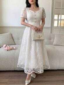 Feyla Vestido bordado para mujer de vacaciones románticas - Blanco - Ver 2