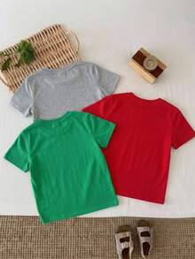SHEIN 3pcs Young Boys Casual Cute Funny Dinosaur & Bear Print Short Sleeve T-Shirt Outfits,Summer Career Day Kids Clothes For Birthday Parties & School - Multicolor - View 2