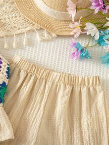 Emery Rose Kids Emery Rose Kids Bộ trang phục thường ngày cho bé gái: Áo hai dây xếp bèo in hoa và quần dài. - Màu be - Xem 9