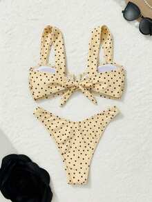 Bonvoyette Summer Bestselling Polka Dot Pattern Design Fashionable Teenage Girls Bikini Set - Yellow - View 6