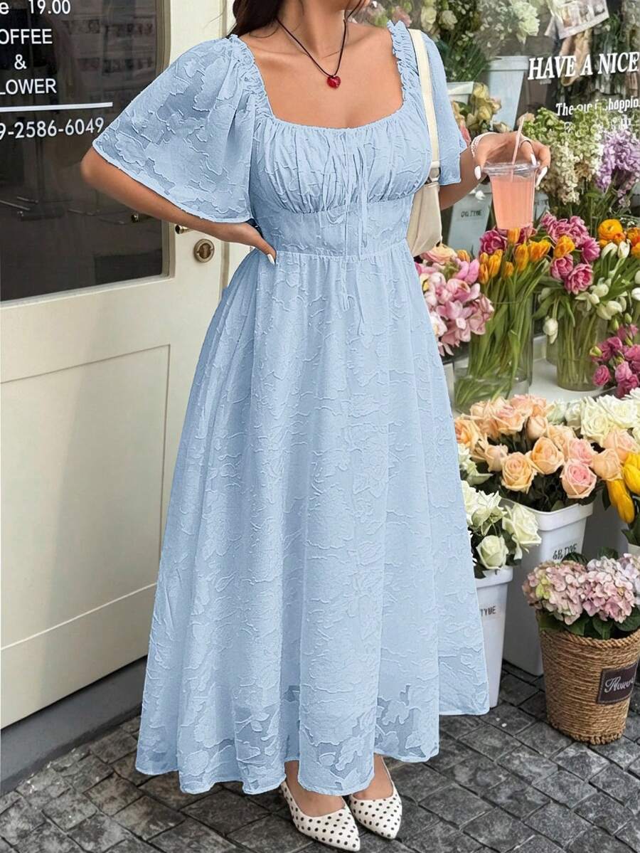 GalTyme Sky Blue Cutout Dress, Casual Summer Plus Size - Sky Blue - View 1