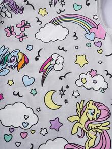 My Little Pony X SHEIN Young Girl Cartoon Print Round Neck Casual Vacation Dress - Grey - View 5
