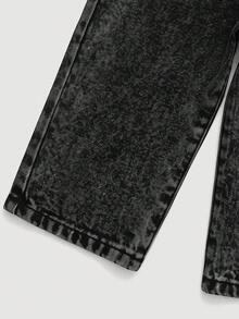 SHEIN Quần jean denim dáng rộng, họa tiết rằn ri bạc màu, túi hộp, phong cách đường phố cho bé trai, thích hợp cho mùa thu/đông. - màu đen - Xem 4
