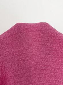 SHEIN EZwear 紫红色加大码纯色V领短袖露脐宽松上衣，夏季 - 玫紅色 - 查看 6
