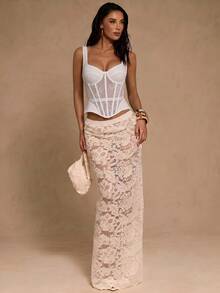 SHEIN Glamour Áo vest nữ thêu họa tiết xương cá rỗng, tinh tế và đa năng. - trắng - Xem 4