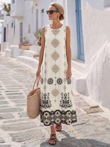 Faunlyn Women's Vacation Floral Print Versatile Round Neck Sleeveless Dress - Multicolor - View 4