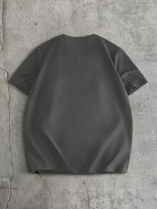 AXEPEAK 男士休闲卡通印花短袖T恤和格子印花抽绳短裤套装，夏季日常通勤 - 深灰色 - 查看 7