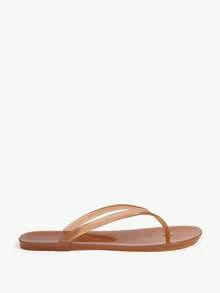 Grefit Spring And Summer New Round Toe Flat Bottom Casual Vacation Simple Light Brown Flat Sandals Slippers Women's Flip-Flops - Light brown - View 5