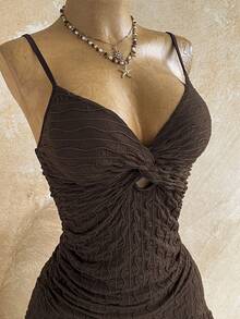 Soleia Women's Twist Design Ruffle Asymmetric Hem Camisole Dress,Dresses For Women Summer Beach Dark Brown Boho - Coffee Brown - View 5