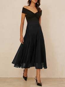 BELROSIE French Fashion Elegant Lady Texture Fabric Oversized Hem Design Skirt, Suitable For Dating & Vacation - Black - View 5