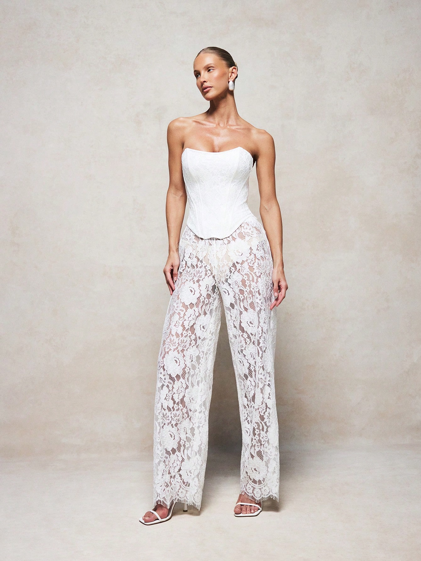 White Lace Wide Leg Palazzo Pants