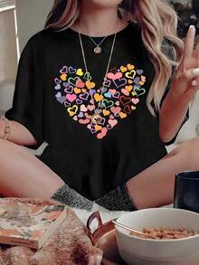 Camiseta de Mujer Manga Corta, Estampado Floral Elegante, Ajuste Casual Cómodo, Algodón Suave, Top de Verano Básico para Uso DiarioTee - Negro - Ver 3