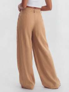 Avantive Calça Plissada Solta Casual Feminina com Bolsos, Versátil para Uso Diário - Laranja Avermelhado - Visão 3